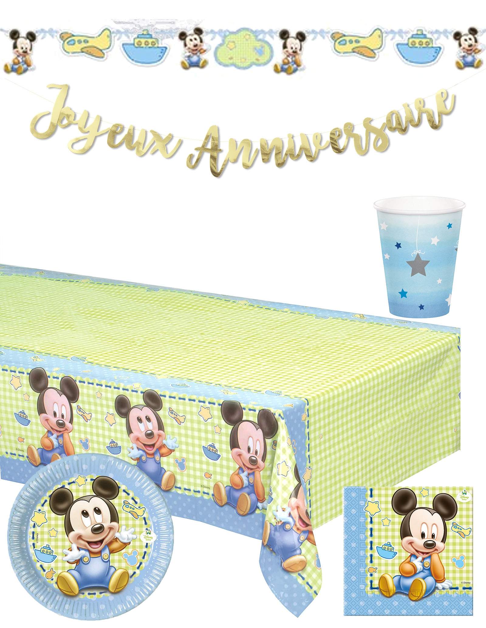 Pack decoración cumpleaños bebé 1 año Mickey Disney