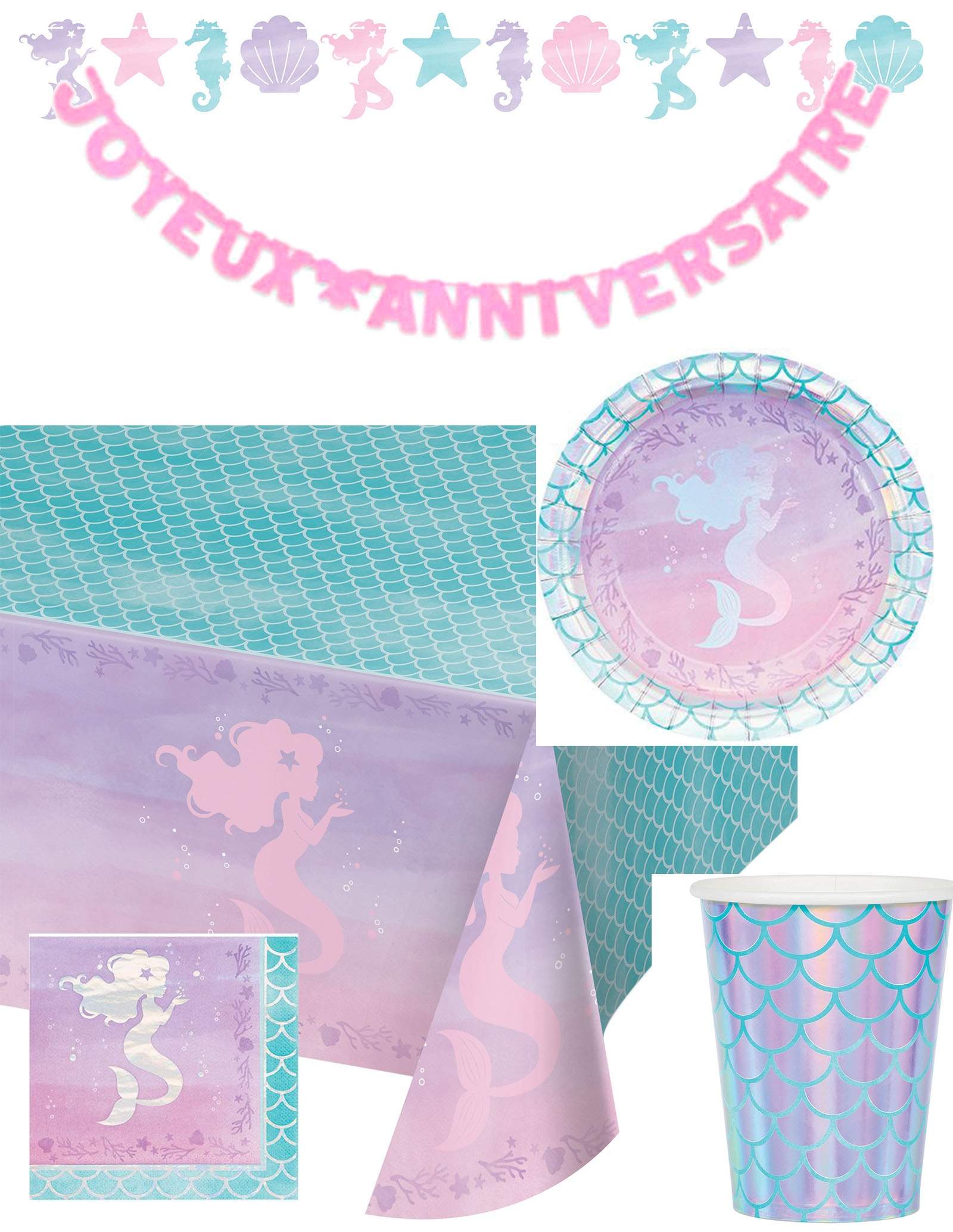 Pack de decoración de cumpleaños de sirena Ariel la sirenita prince