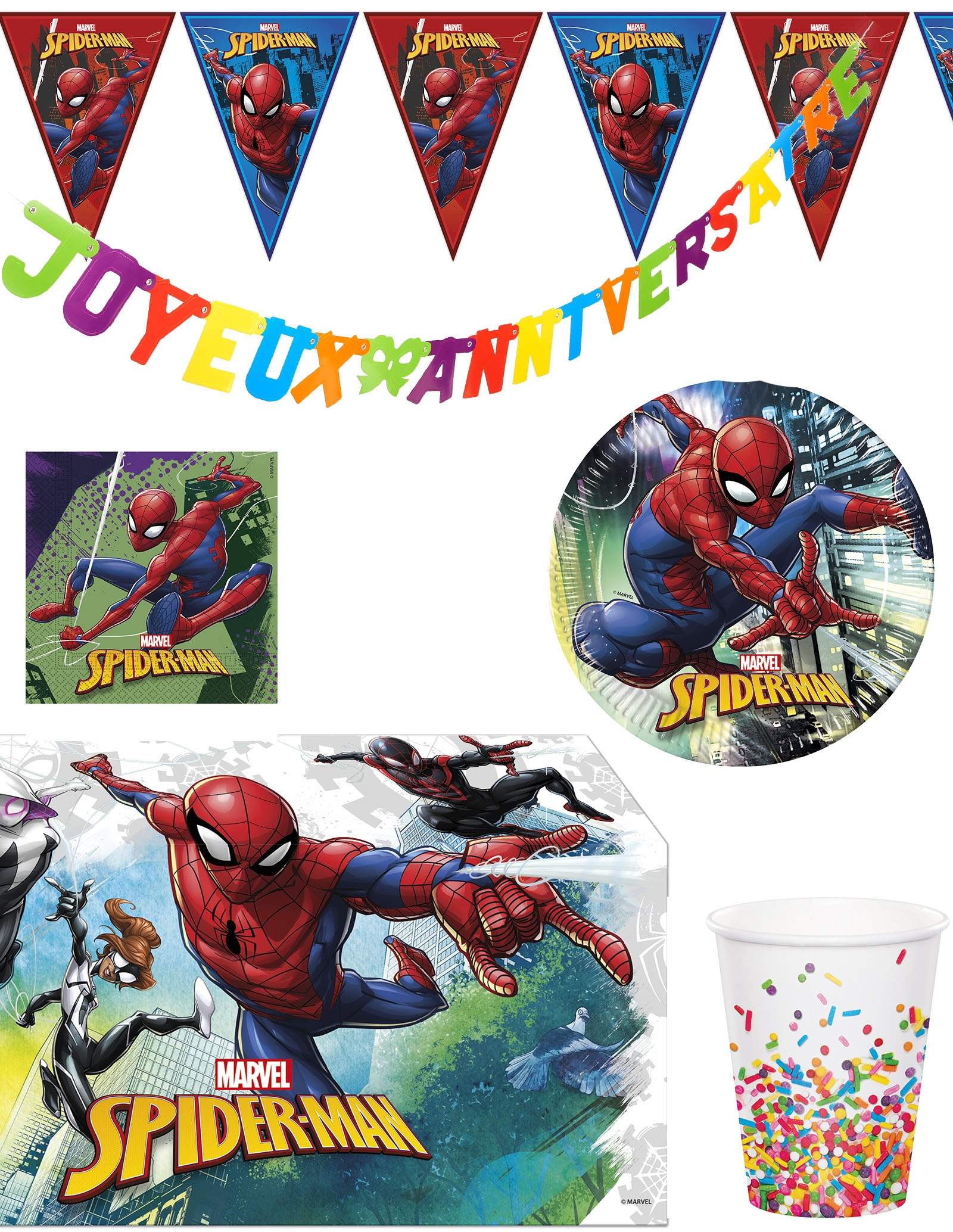 Paquete de decoración de cumpleaños de Spiderman Marvel Superhero