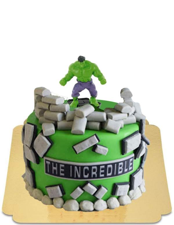  Pastel de Hulk con decoración de ladrillos y edificio destruido vegano, sin gluten - 173