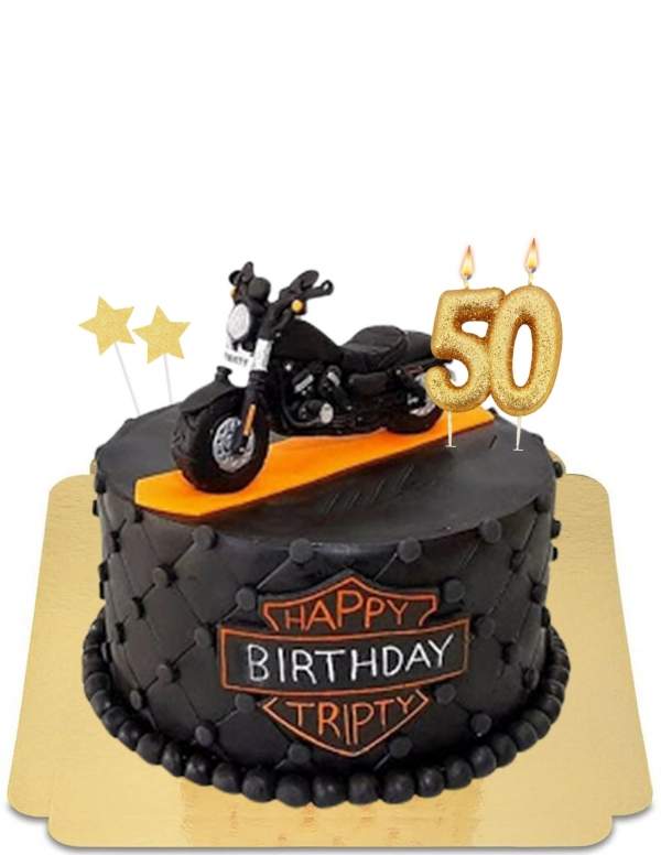  Torta moto Harley Davidson negra con mini moto de azúcar vegano, sin gluten - 89