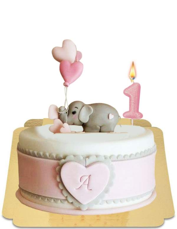  Tarta niña de 1 año con elefante rosa vegano, sin gluten - 72