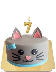 Pastel lindo gatito gris claro vegano, sin gluten - 1