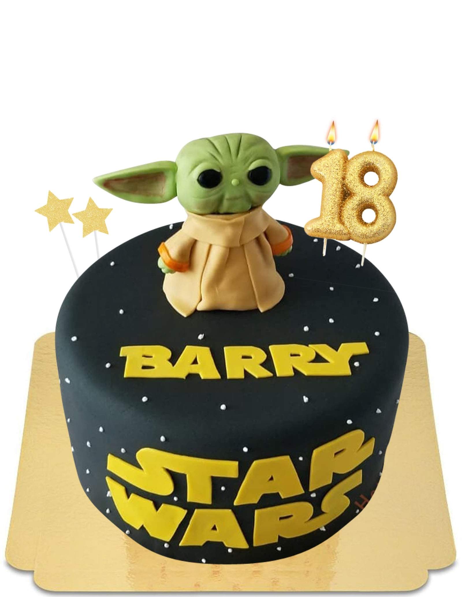 Pastel de Yoda de Star Wars en el cielo estrellado vegano, sin gluten