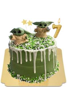 Pastel de goteo green baby yoda con merengues veganos, sin gluten - 11