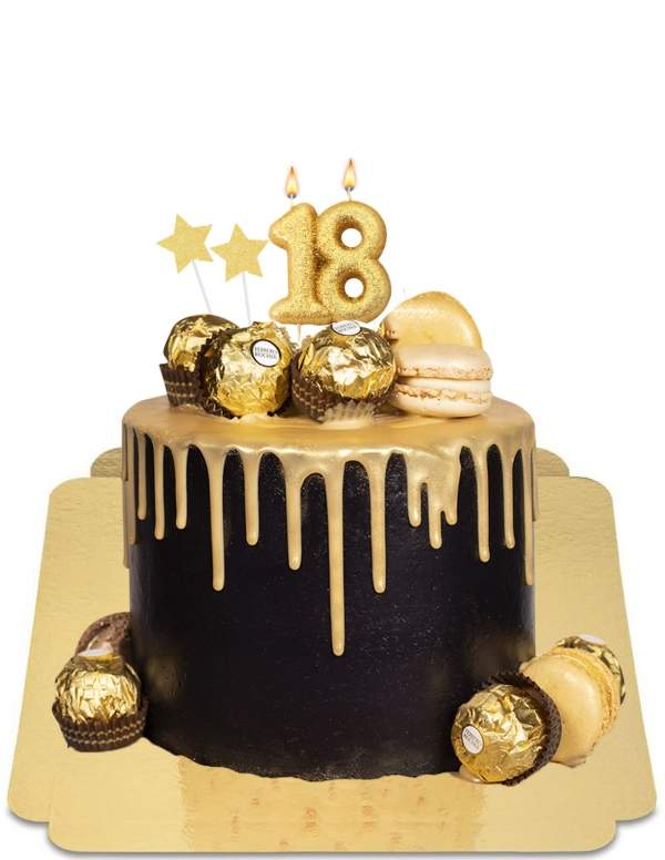  Tarta de goteo negra y dorada con macarrones y rock vegano, sin gluten - 143