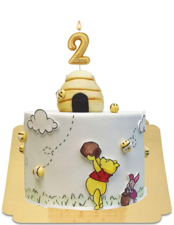  Pastel de Winnie the Pooh con colmena en mazapán vegano, sin gluten - 62