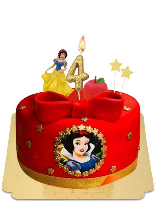  Tarta de Blancanieves roja con figurita y manzana en mazapán vegano, sin gluten - 1