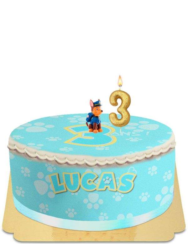 HappyPastel.es Pastel de la Patrulla Canina con figura de Chase y velas de personajes sin huevo, vegetarianos y sin gluten - 98