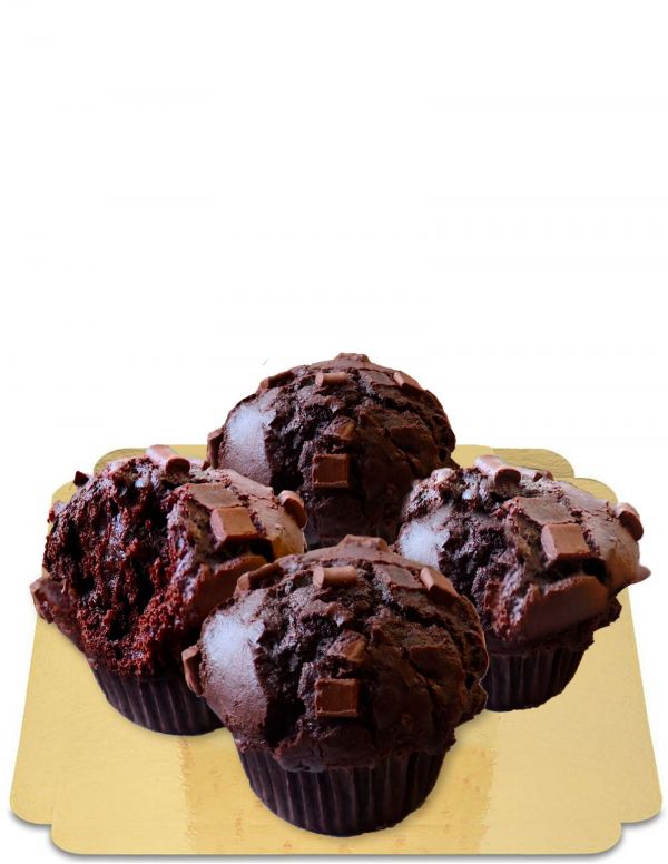 HappyPastel.es 4 muffins grandes de chocolate doble "fudgy" con corazón derretido sin azúcar, orgánicos, veganos y de IG bajo - 