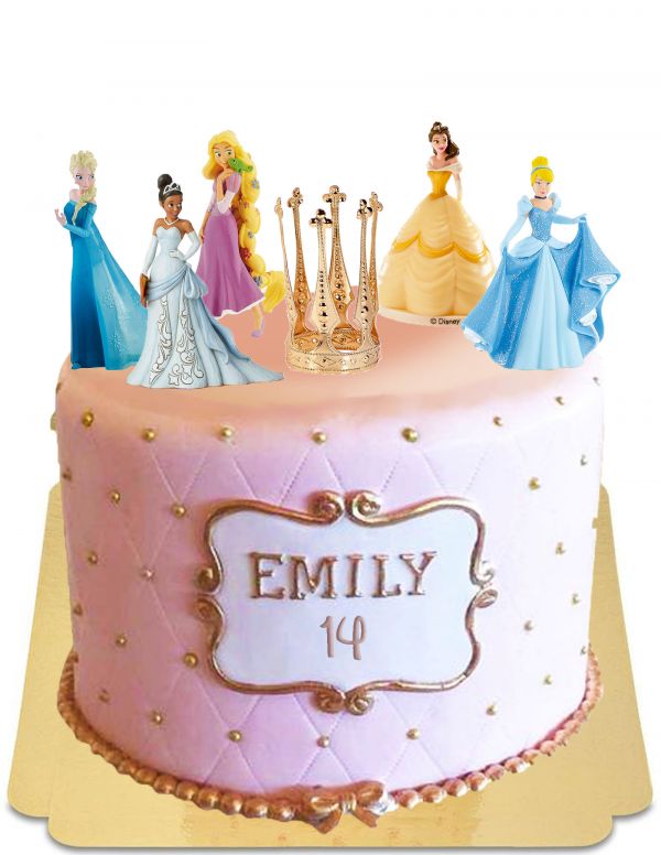 Tarta Princesas Disney Elsa, Cenicienta, Rapunzel, Bella, Tiana sin gluten  - 1
